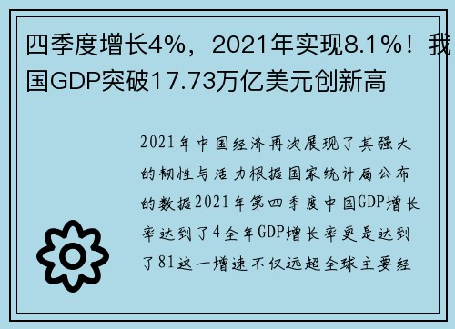 四季度增长4%，2021年实现8.1%！我国GDP突破17.73万亿美元创新高