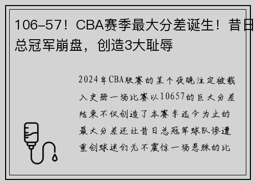 106-57！CBA赛季最大分差诞生！昔日总冠军崩盘，创造3大耻辱